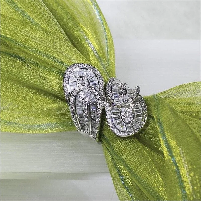 Elegant Vintage Double Leaf Simulated Diamond Engagement Wedding Ring