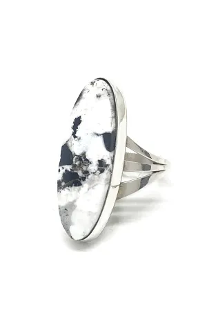 Elegant White Buffalo Turquoise Ring (Size 8.5)