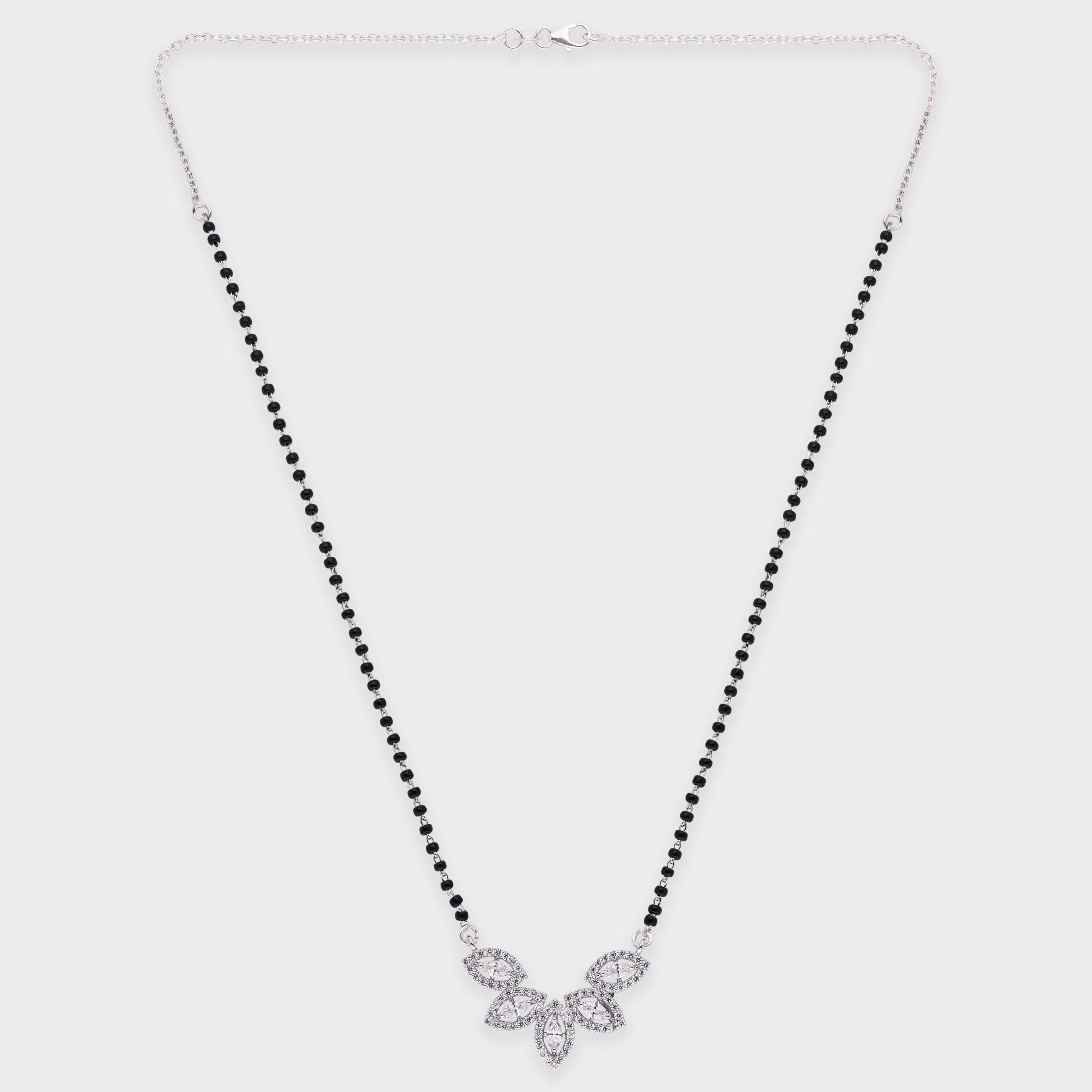 Elysian Marquise-Cut Mangalsutra in Sterling Silver with Black Beads | SKU : 0003535370