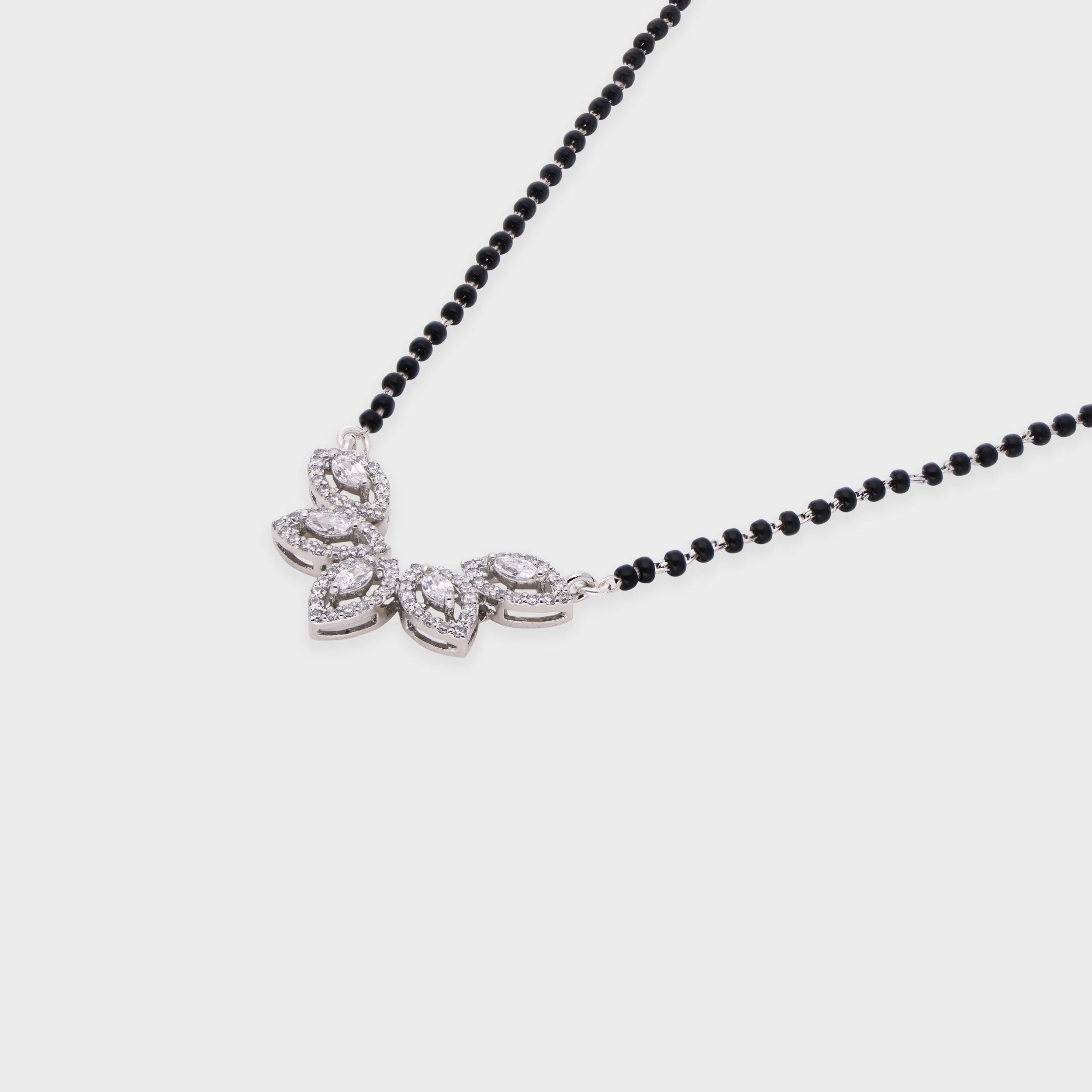 Elysian Marquise-Cut Mangalsutra in Sterling Silver with Black Beads | SKU : 0003535370