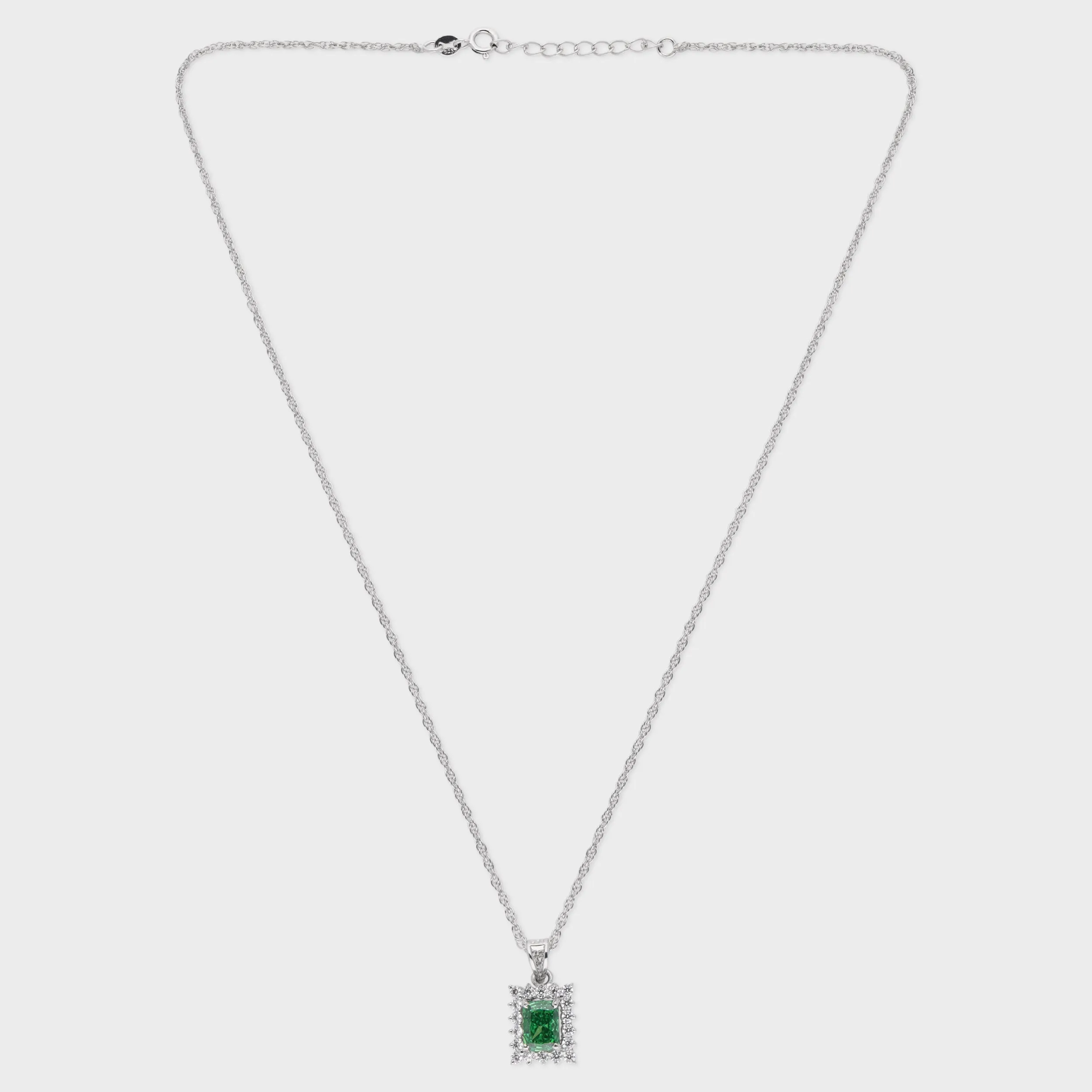 Emerald-Cut Green Stone Pendant on Twisted Sterling Silver Chain | SKU : 0021423802, 0021423796