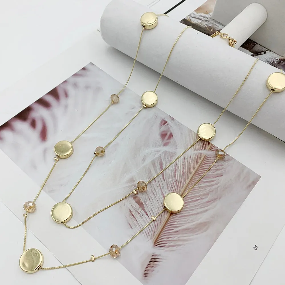 Europe Fashion Crystal Jewelry Accessories Alloy Bead Long Necklace Sweater Chain Necklaces & Pendants For Women