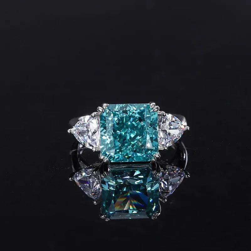 Fabulous Radiant Cut Mint Green Square 5 Carat High Quality AAAAA High Carbon Diamond Finish Party Engagement Ring