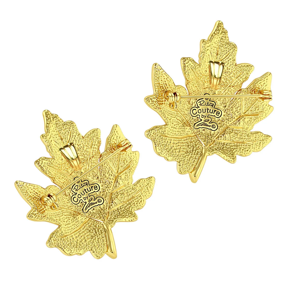 Fall Foliage Multicolor Maple Leaf Pin Pendant by Ritzy Couture DeLuxe - 18k Gold Plated