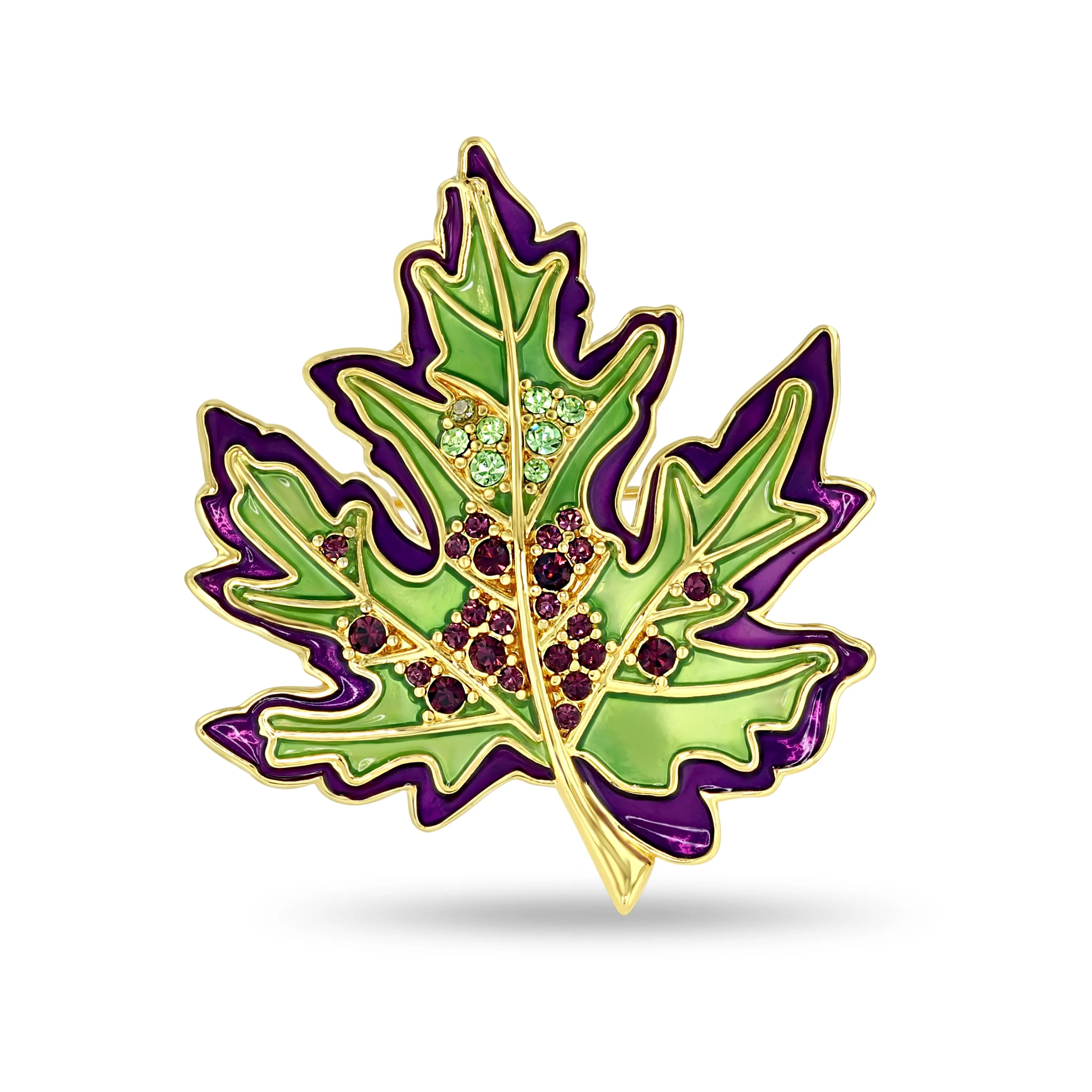 Fall Foliage Multicolor Maple Leaf Pin Pendant by Ritzy Couture DeLuxe - 18k Gold Plated