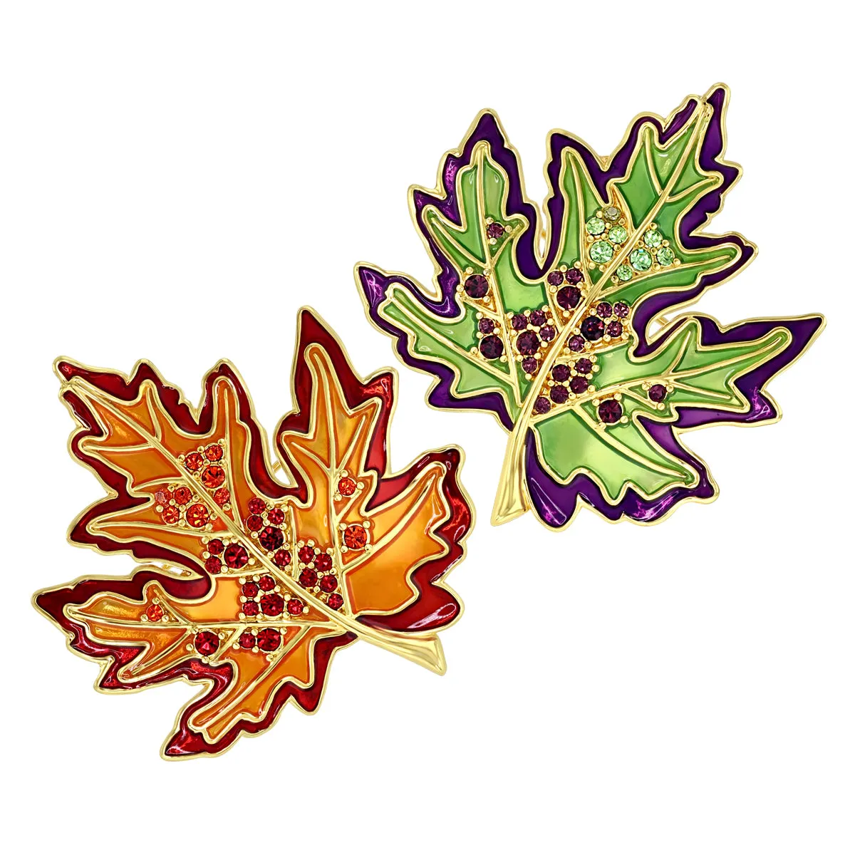 Fall Foliage Multicolor Maple Leaf Pin Pendant by Ritzy Couture DeLuxe - 18k Gold Plated