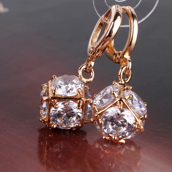 Fashion 18K Gold Plated Drop Earrings for Women Long Dangle Earing Crystal CZ Zircon Statement Wedding Ball Jewelry