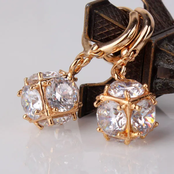 Fashion 18K Gold Plated Drop Earrings for Women Long Dangle Earing Crystal CZ Zircon Statement Wedding Ball Jewelry