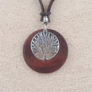 Fashion Choker Alloy Life Tree Wooden Pendant Necklace