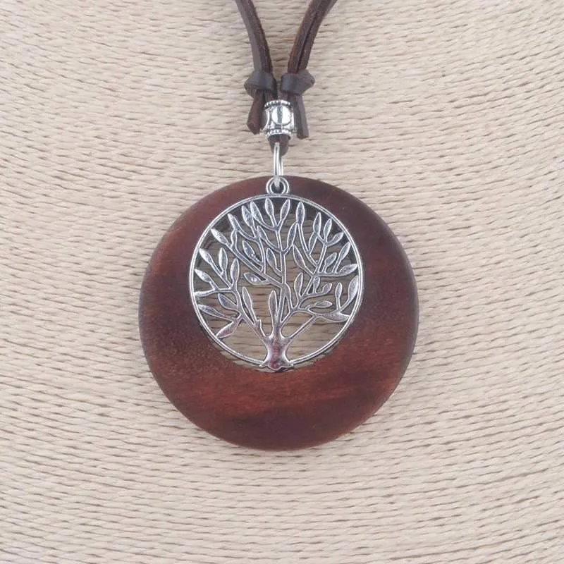 Fashion Choker Alloy Life Tree Wooden Pendant Necklace