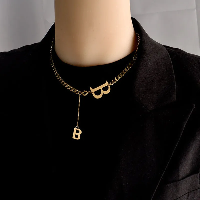 Fashion exaggeration B letter stainless steel necklace for women