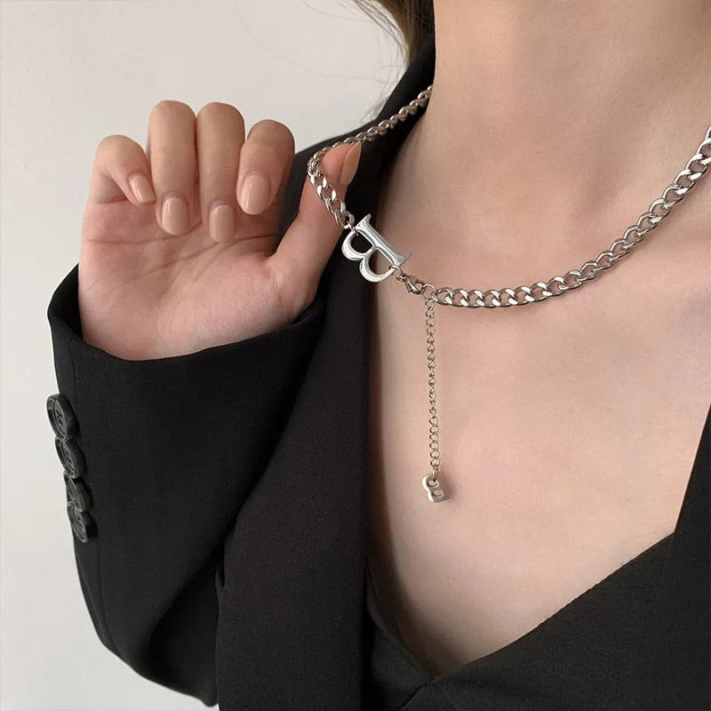 Fashion exaggeration B letter stainless steel necklace for women