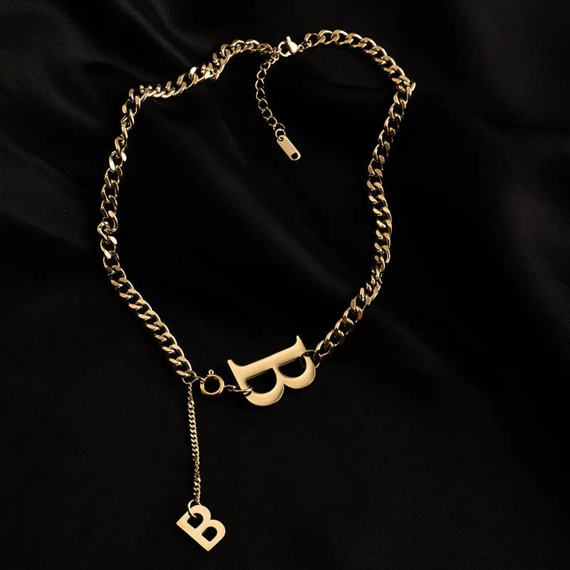 Fashion exaggeration B letter stainless steel necklace for women