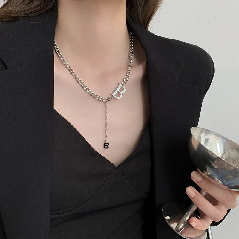 Fashion exaggeration B letter stainless steel necklace for women