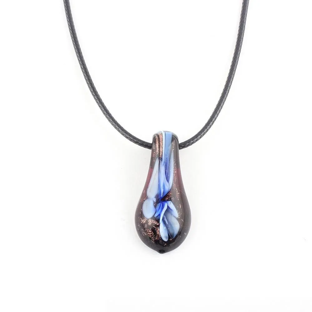 Fashion Flower Lampwork Water Drop Shape Pendant Necklace