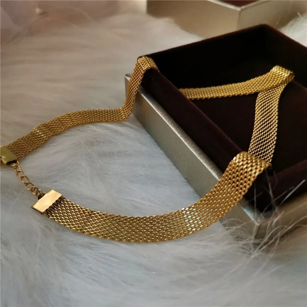 Fashion  Hip-hop Gold Color 8MM Width Snake Bone Chain Geometric Necklaces