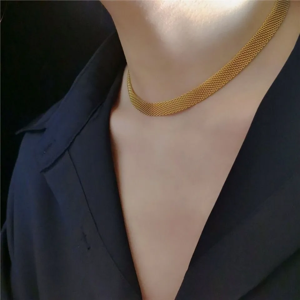 Fashion  Hip-hop Gold Color 8MM Width Snake Bone Chain Geometric Necklaces