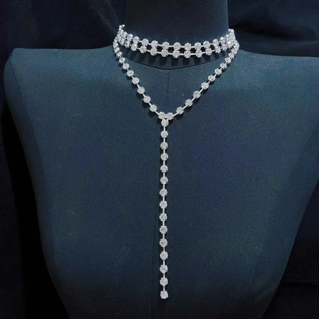 Fashion multi-layer crystal tassel chain necklace wedding jewelry women