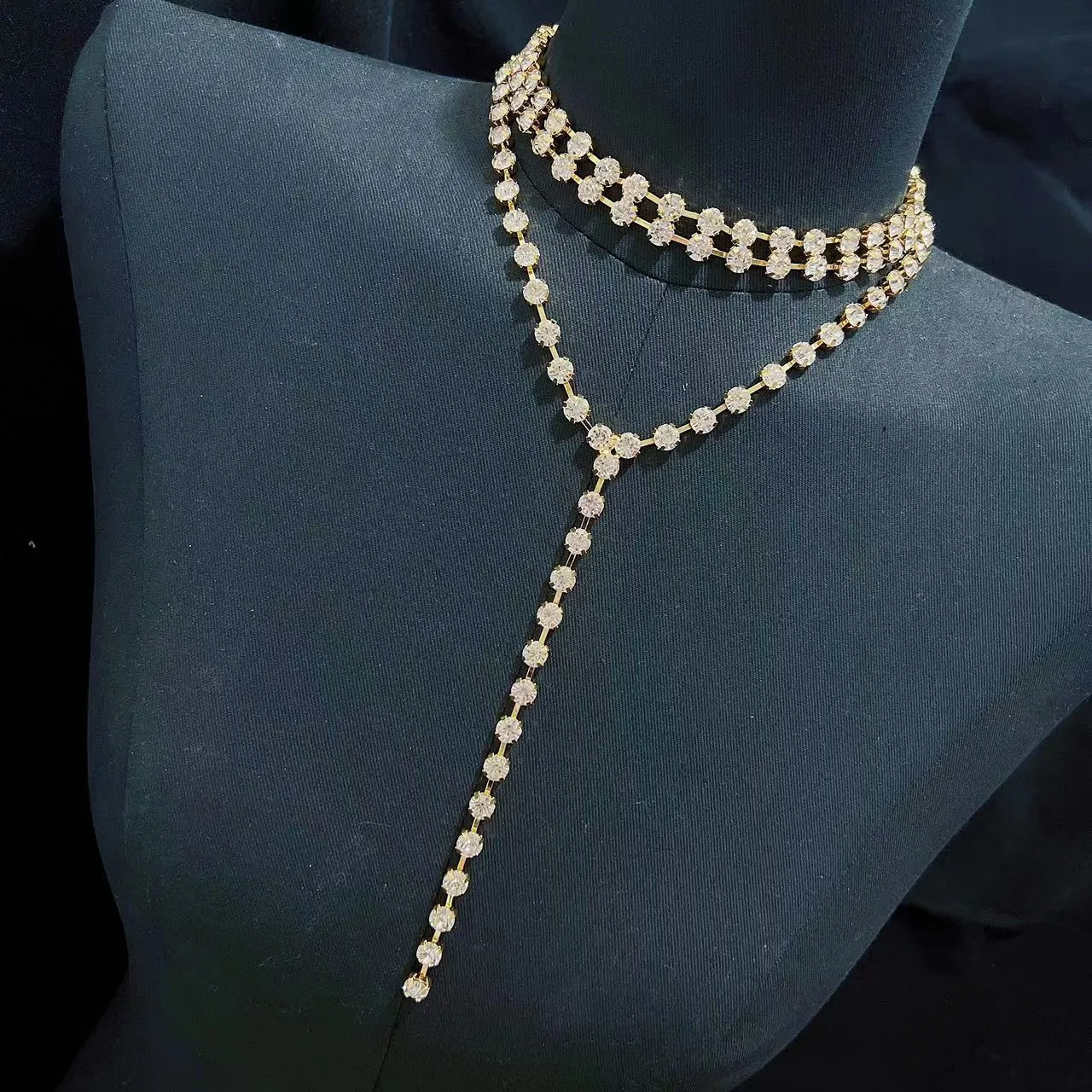 Fashion multi-layer crystal tassel chain necklace wedding jewelry women