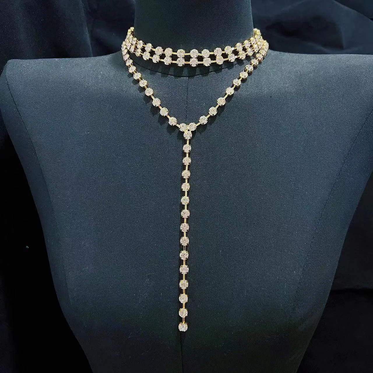 Fashion multi-layer crystal tassel chain necklace wedding jewelry women