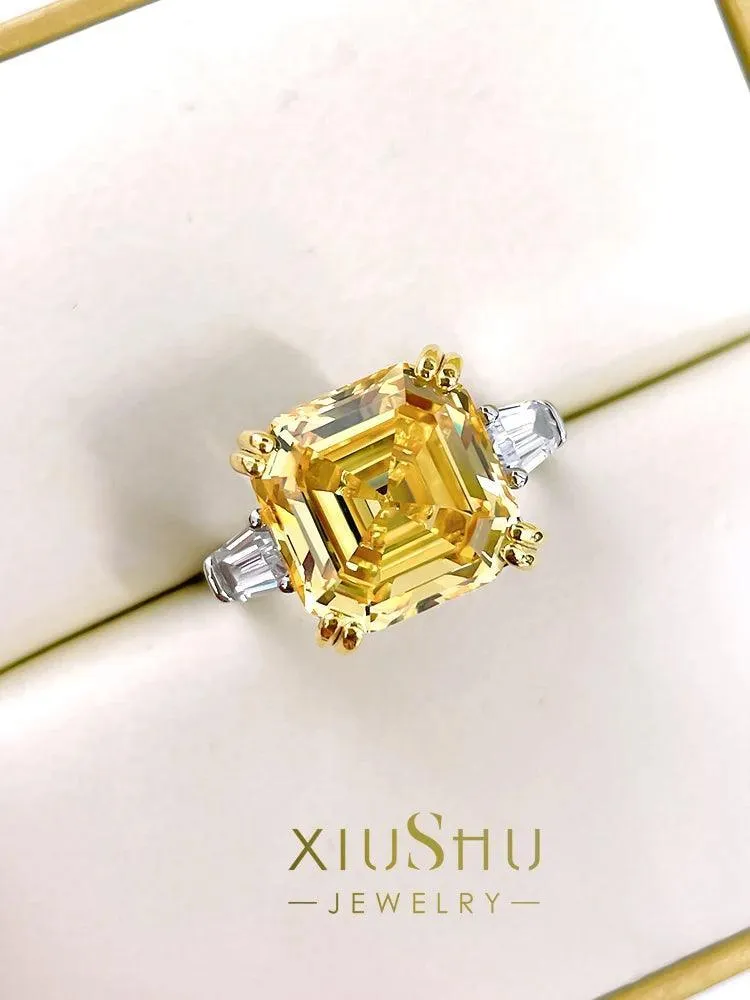 Fashionable Asscher Cut Pagoda High Quality AAAAA High Carbon Diamond Ring Set with Versatile Elegant Fine Jewellery