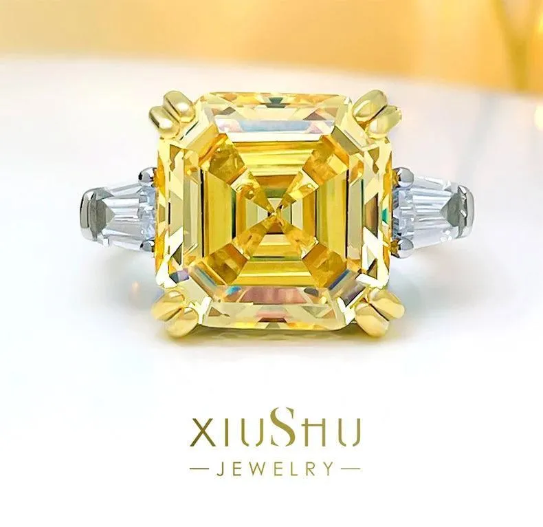 Fashionable Asscher Cut Pagoda High Quality AAAAA High Carbon Diamond Ring Set with Versatile Elegant Fine Jewellery