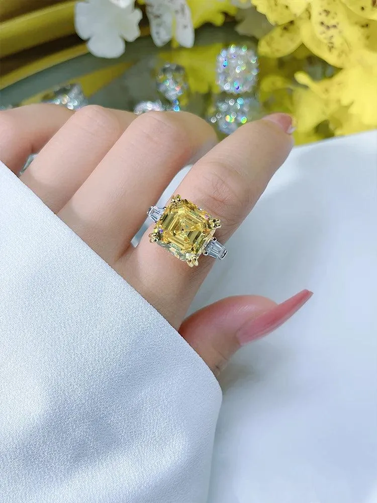 Fashionable Asscher Cut Pagoda High Quality AAAAA High Carbon Diamond Ring Set with Versatile Elegant Fine Jewellery