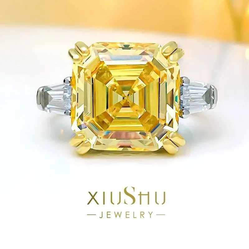 Fashionable Asscher Cut Pagoda High Quality AAAAA High Carbon Diamond Ring Set with Versatile Elegant Fine Jewellery