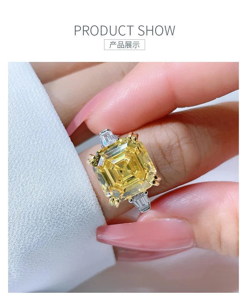 Fashionable Asscher Cut Pagoda High Quality AAAAA High Carbon Diamond Ring Set with Versatile Elegant Fine Jewellery