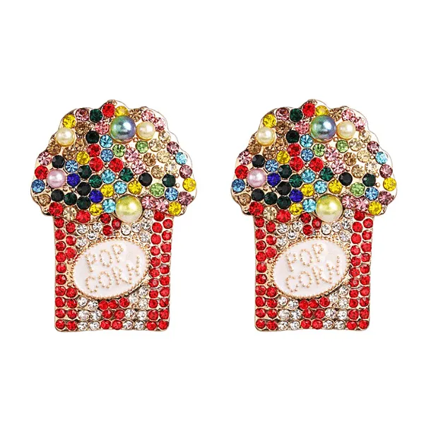Festive Colorful Rhinestone Popcorn Earrings