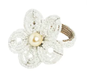 Floral Napkin Ring Ring Set of 4 White