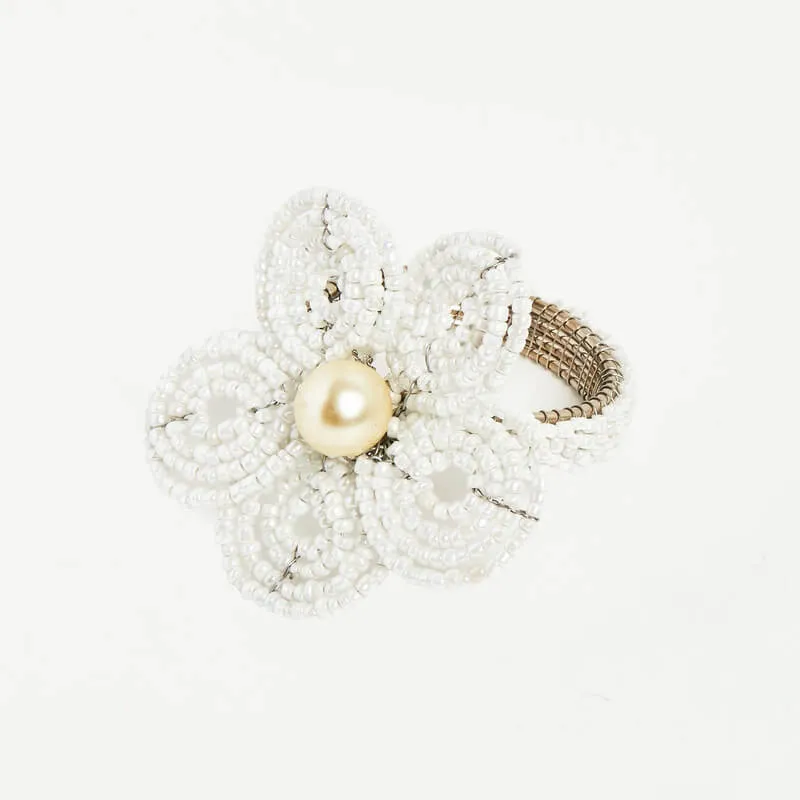 Floral Napkin Ring Ring Set of 4 White
