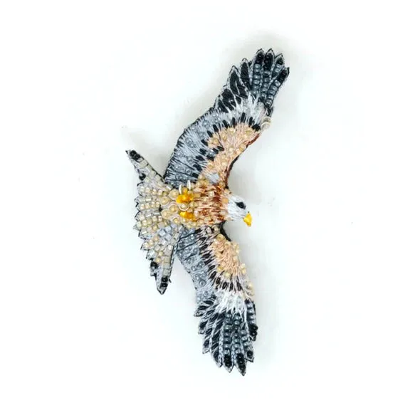 Flying Red Kite Hand-Embroidered Brooch Pin