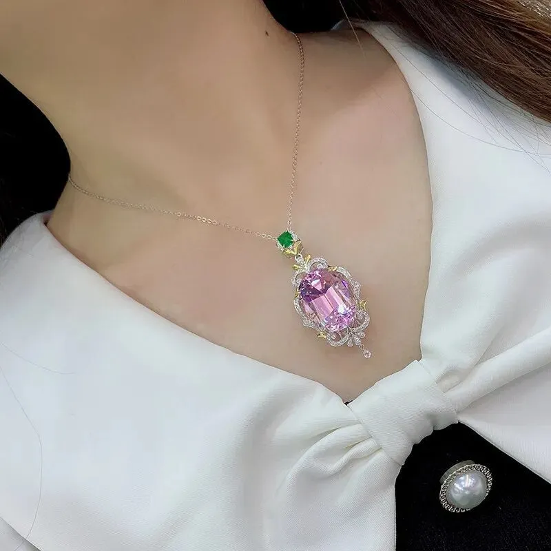 Foydjew Luxury Simulation Pink Diamond Pink Morgan Stone Pendant