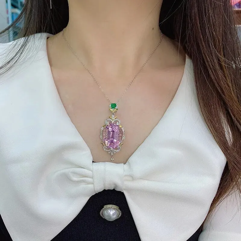 Foydjew Luxury Simulation Pink Diamond Pink Morgan Stone Pendant
