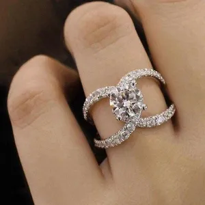 Gift Classic Rings Elegant Temperament Double C Show Elegant Womens Silver Zirconia