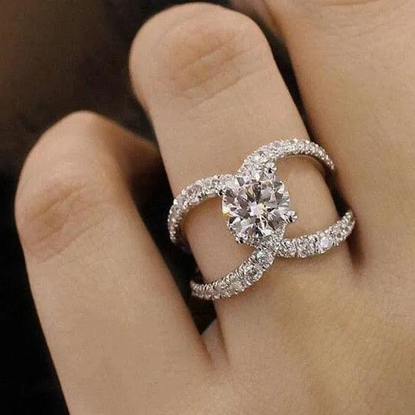 Gift Classic Rings Elegant Temperament Double C Show Elegant Womens Silver Zirconia