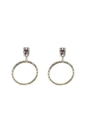 Gold Baguette Circle Earrings
