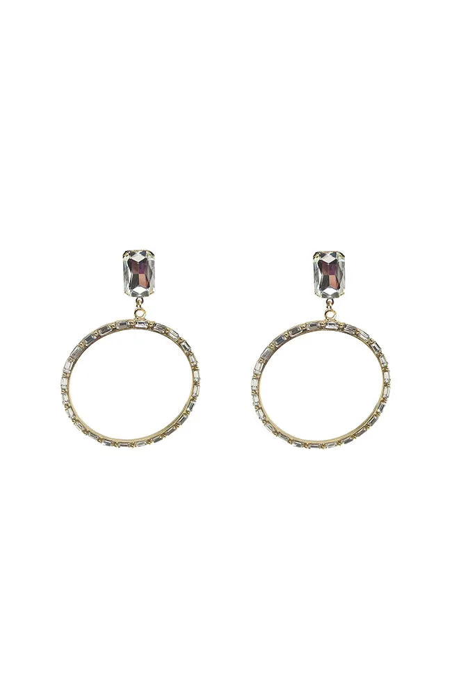Gold Baguette Circle Earrings