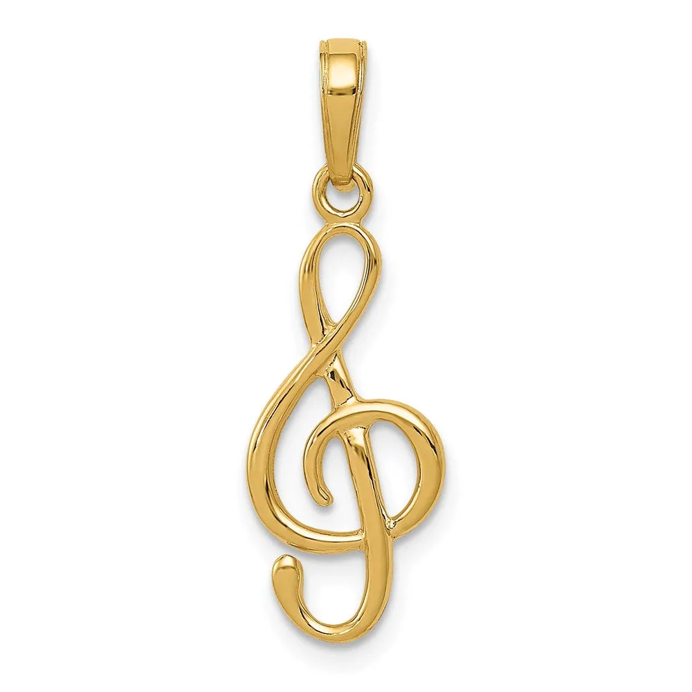 Gold Classic 3D Treble Clef Pendant