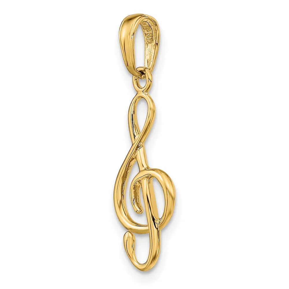 Gold Classic 3D Treble Clef Pendant
