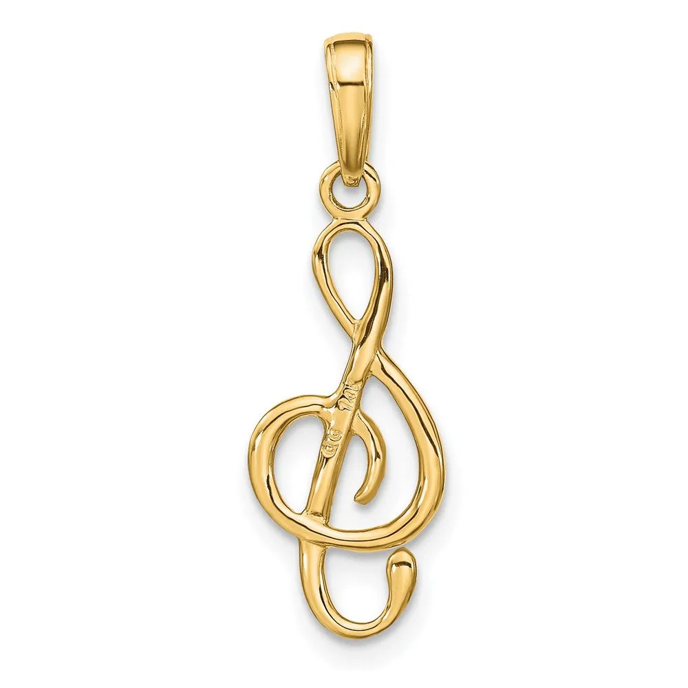 Gold Classic 3D Treble Clef Pendant