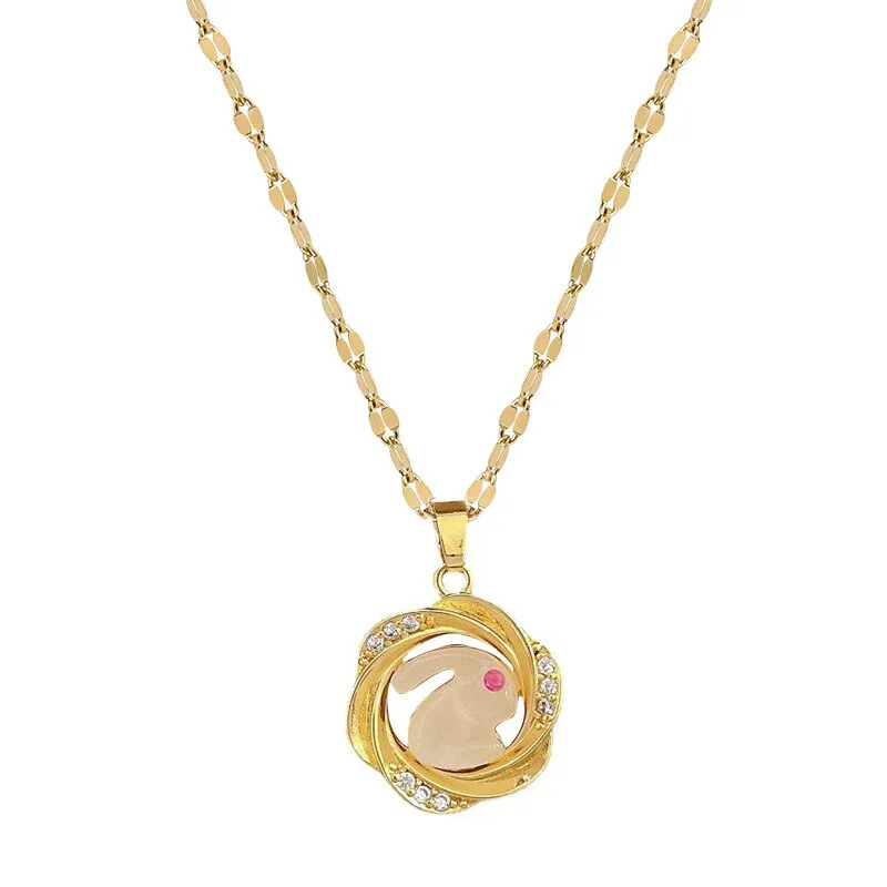 Gold Color Cute Mobius Circle Animal Rabbit Pendant Necklace For Women