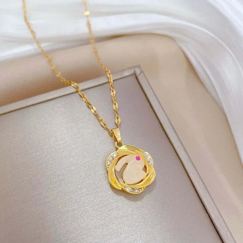 Gold Color Cute Mobius Circle Animal Rabbit Pendant Necklace For Women