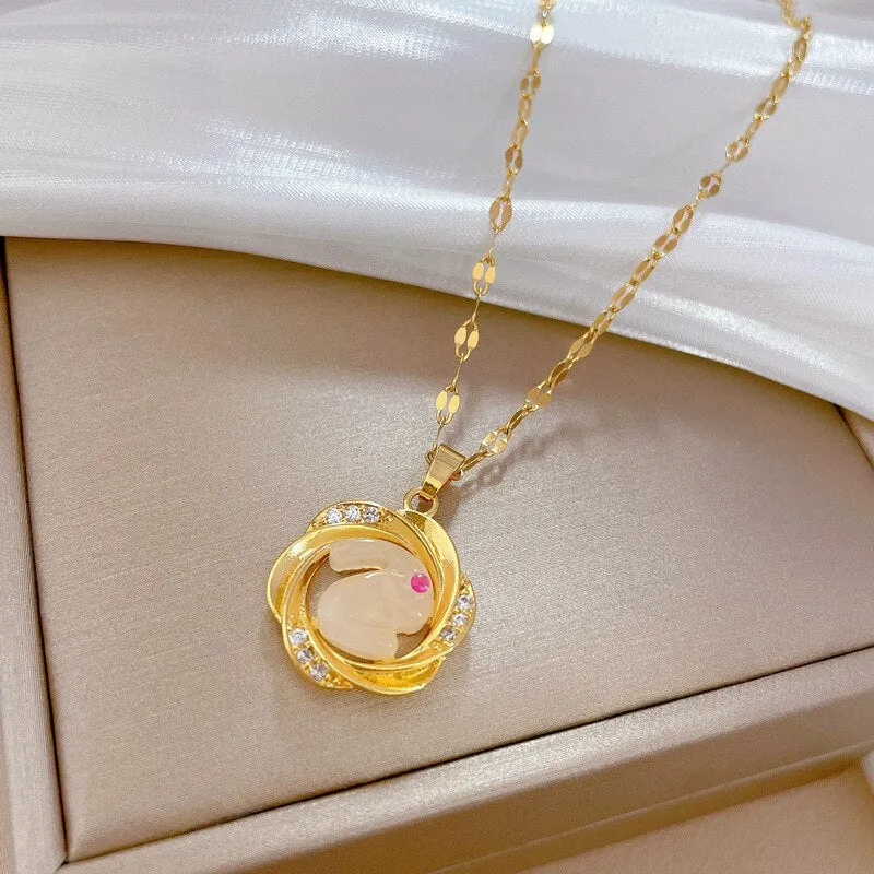 Gold Color Cute Mobius Circle Animal Rabbit Pendant Necklace For Women