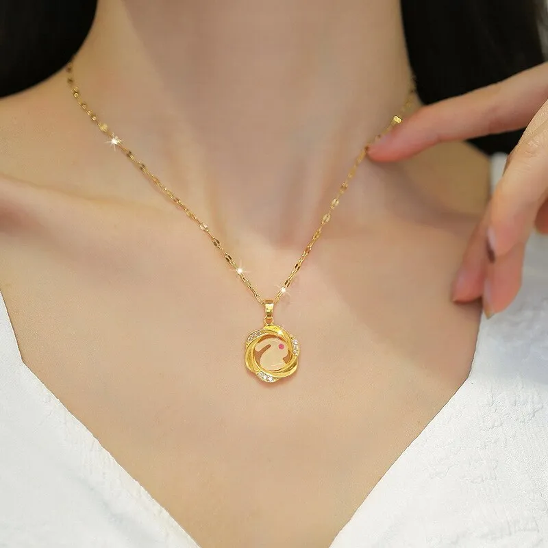 Gold Color Cute Mobius Circle Animal Rabbit Pendant Necklace For Women
