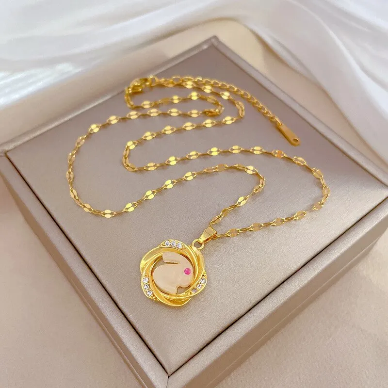 Gold Color Cute Mobius Circle Animal Rabbit Pendant Necklace For Women