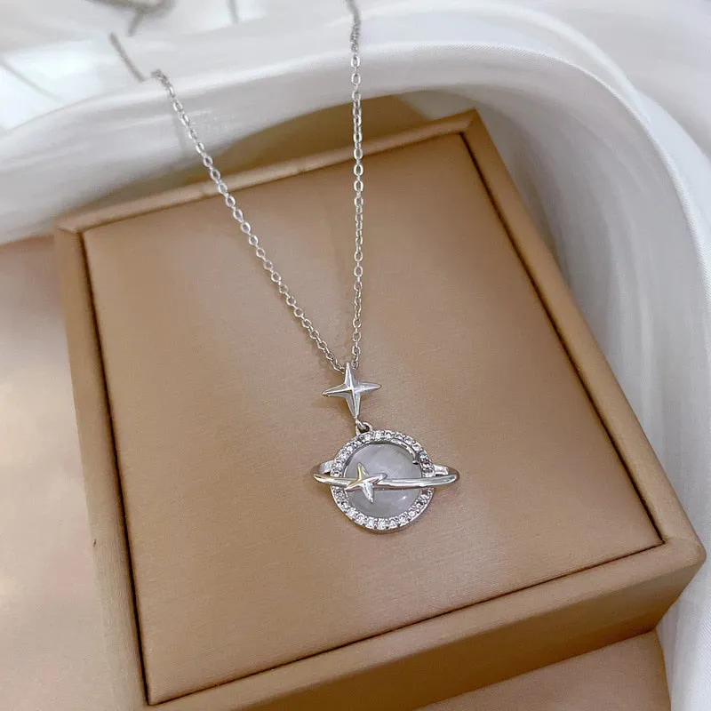 Gold Color Opal Planet Star Pendant Necklace For Women