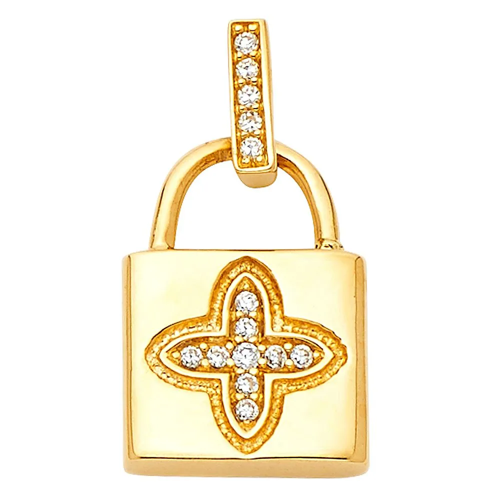 Gold Cubic Zirconia Lock Pendant Model-1733