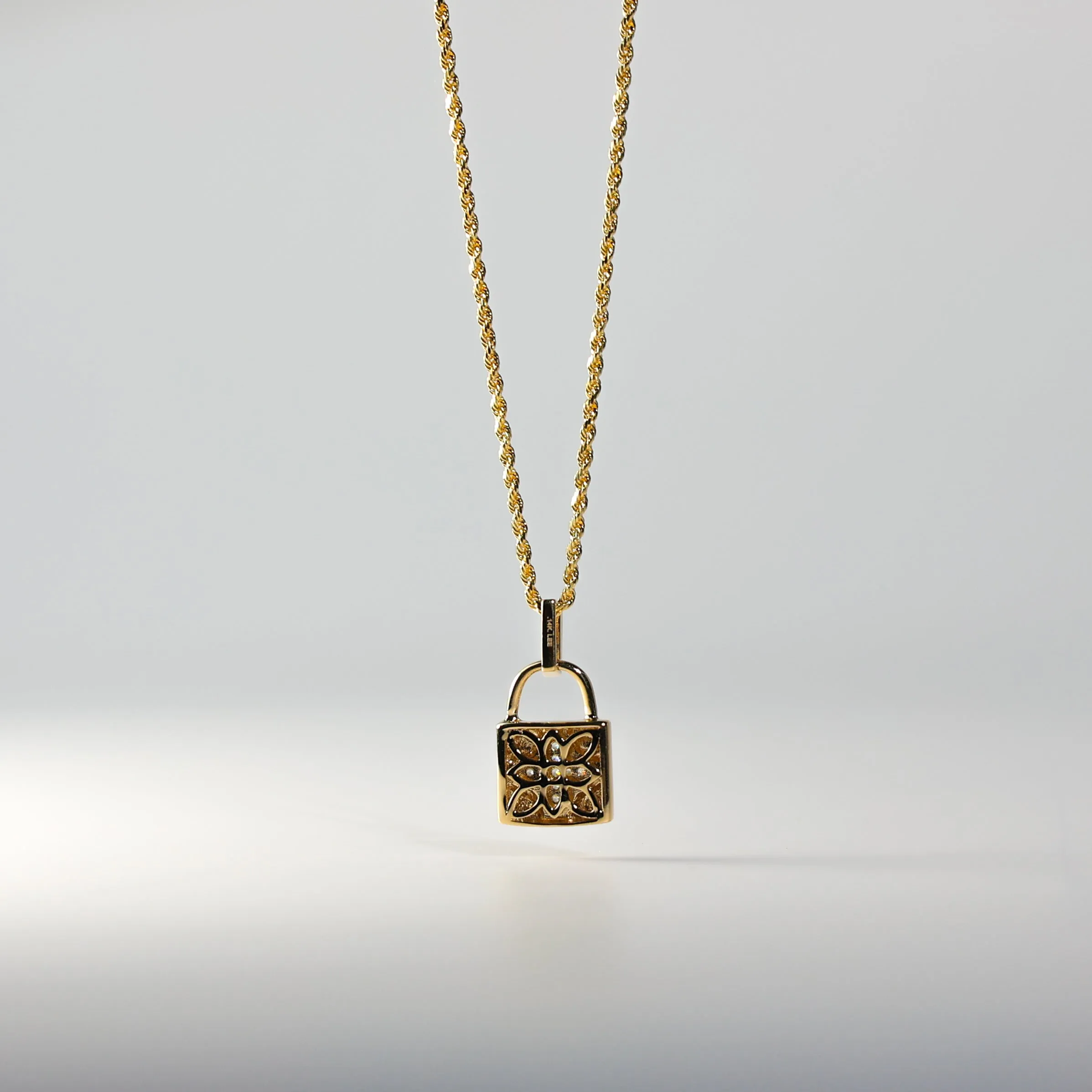 Gold Cubic Zirconia Lock Pendant Model-1733